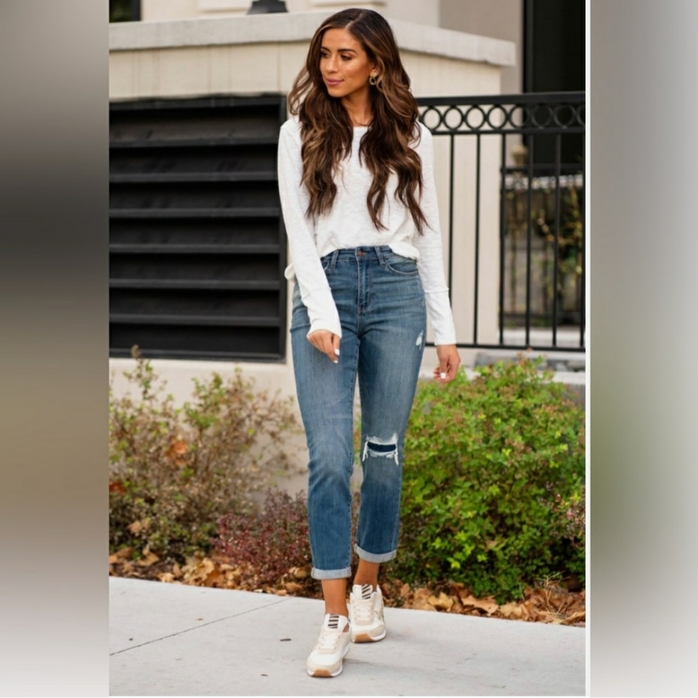 Judy Blue High Rise Boyfriend Fit Patch Jeans
